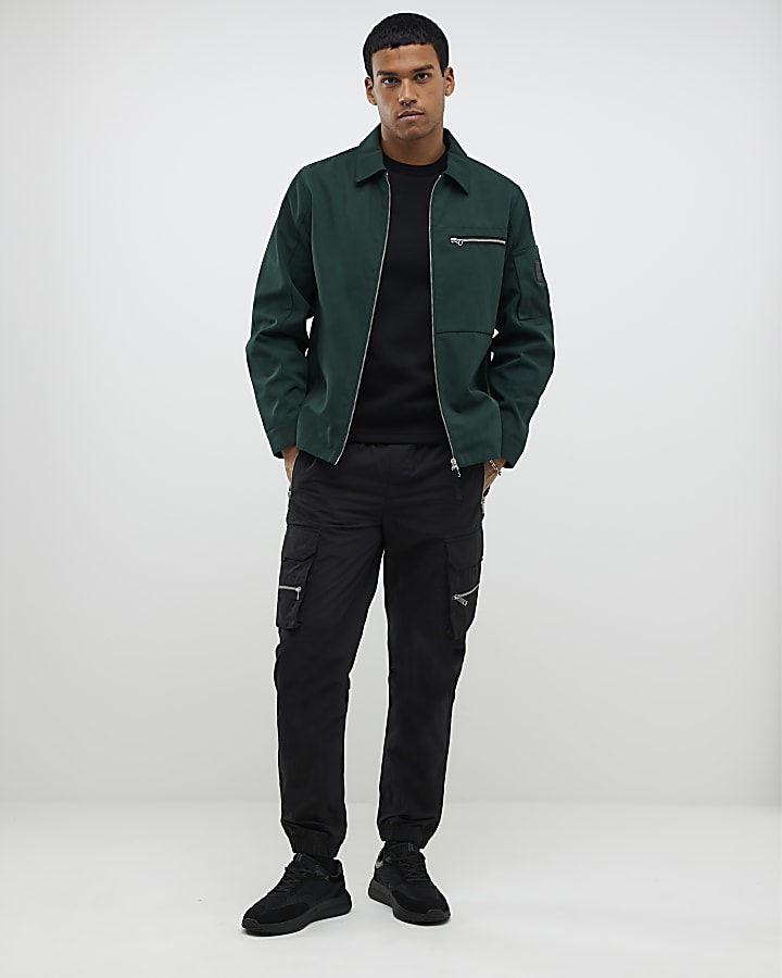 Green Twill Two-Way Zip Shacket