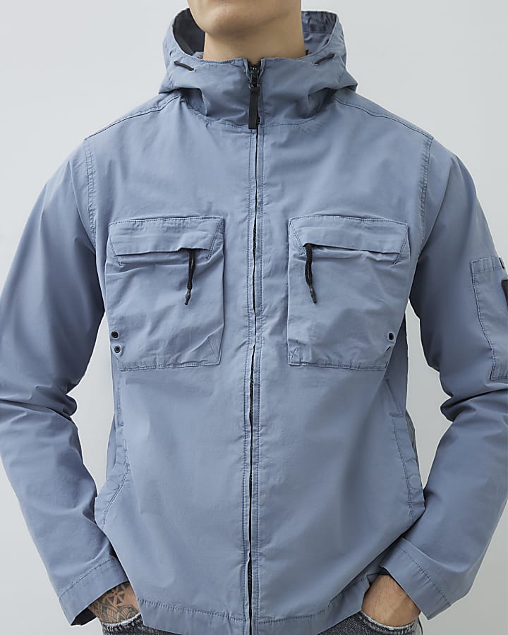 Blue Hooded Washed Jacket