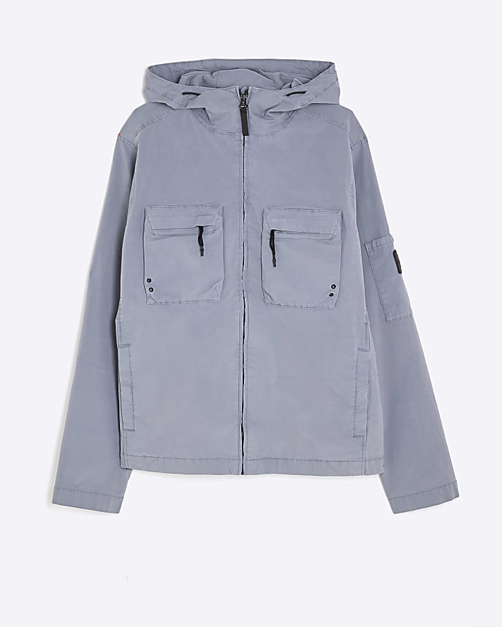 Blue Hooded Washed Jacket