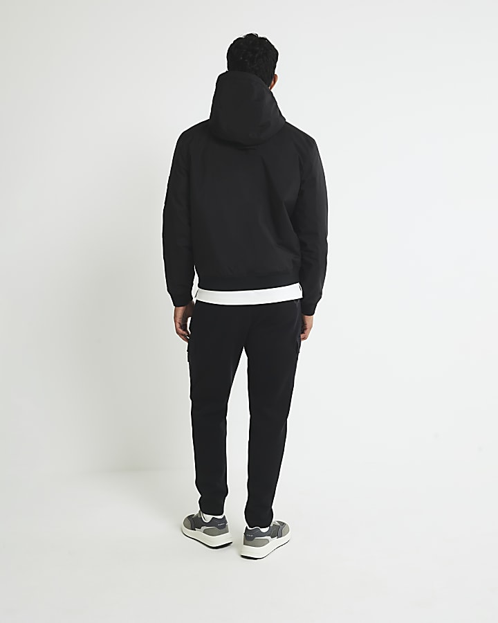 Black Regular Fit Hooded Bomber Jacket