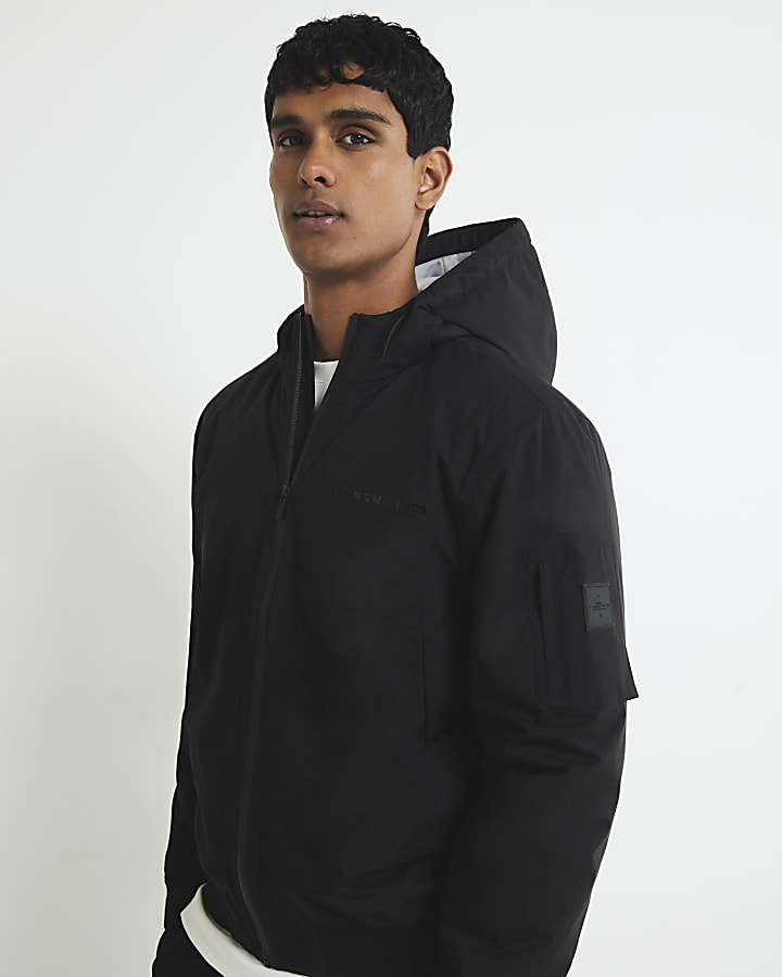 Black Regular Fit Hooded Bomber Jacket