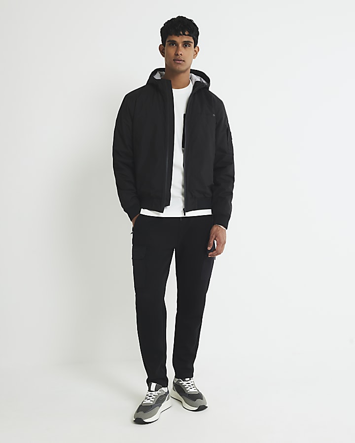Black Regular Fit Hooded Bomber Jacket