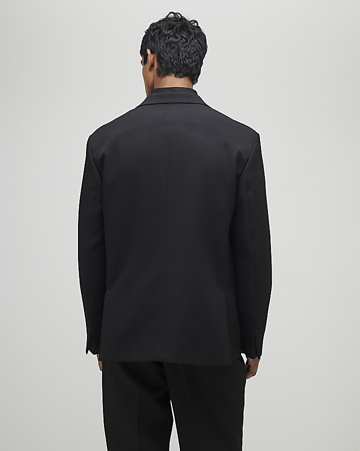 Black Relaxed Fit Wrap Suit Jacket