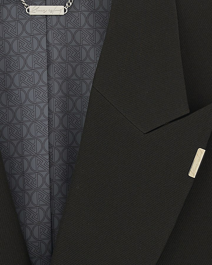 Black Relaxed Fit Wrap Suit Jacket