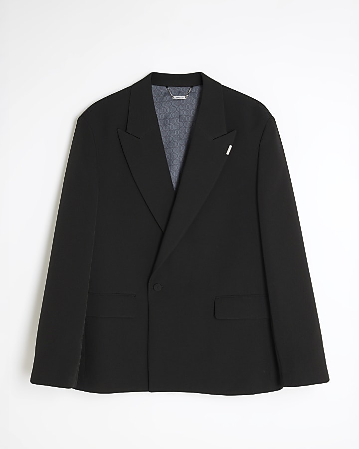 Black Relaxed Fit Wrap Suit Jacket