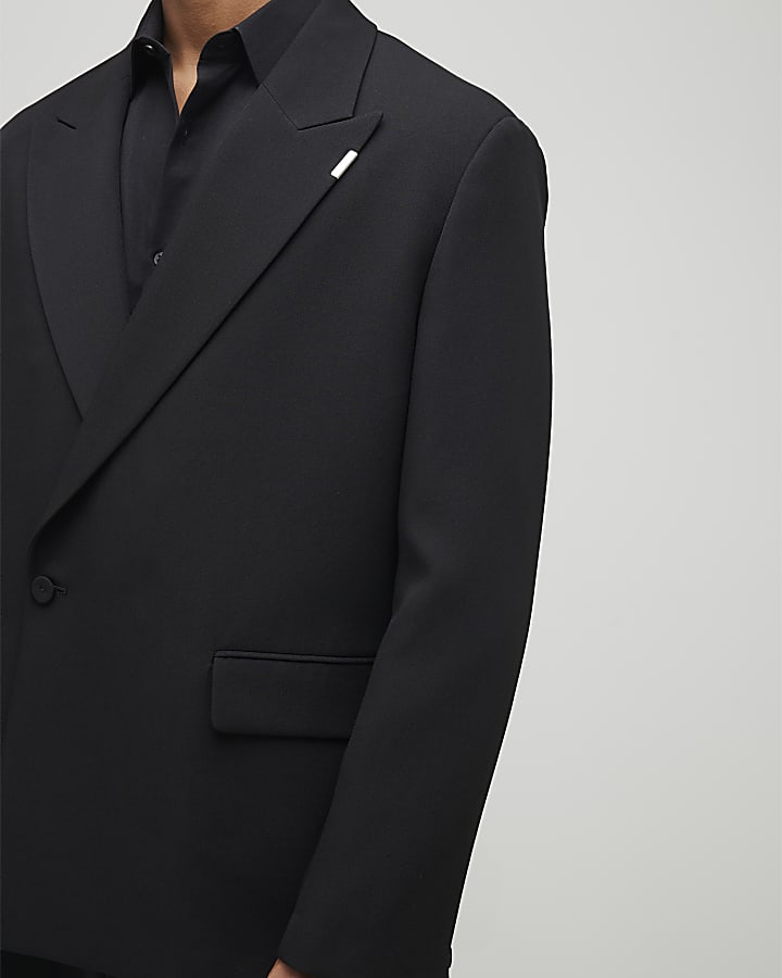 Black Relaxed Fit Wrap Suit Jacket