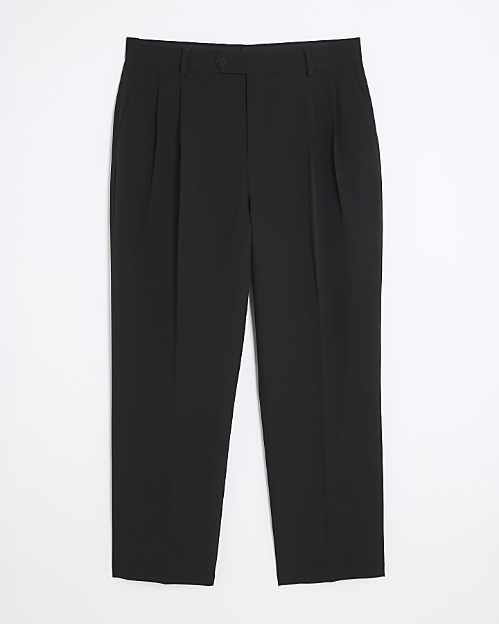 Black Relaxed Fit Pleated Suit Trousers