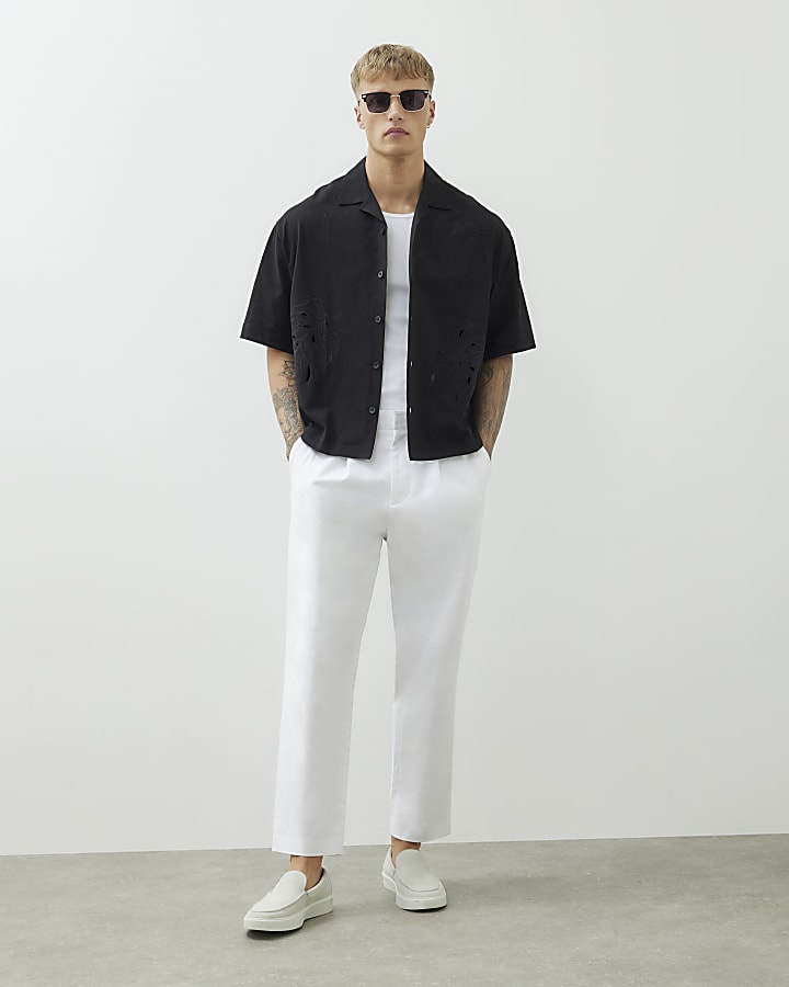 Black Regular Fit Palm Tree Cut Out Shirt