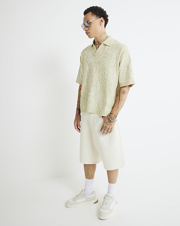 Green Floral Embroidered Polo Shirt