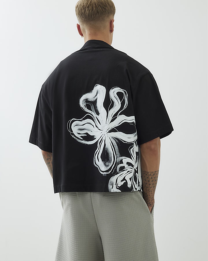 Black Regular Fit Floral Print Shirt