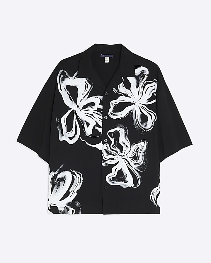 Black Regular Fit Floral Print Shirt