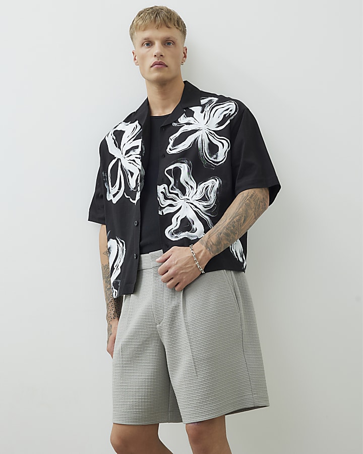Black Regular Fit Floral Print Shirt