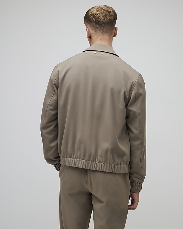 Beige Regular Fit Zipped Jacket