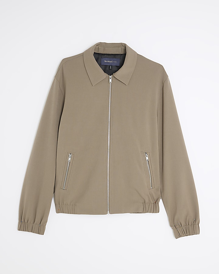 Beige Regular Fit Zipped Jacket