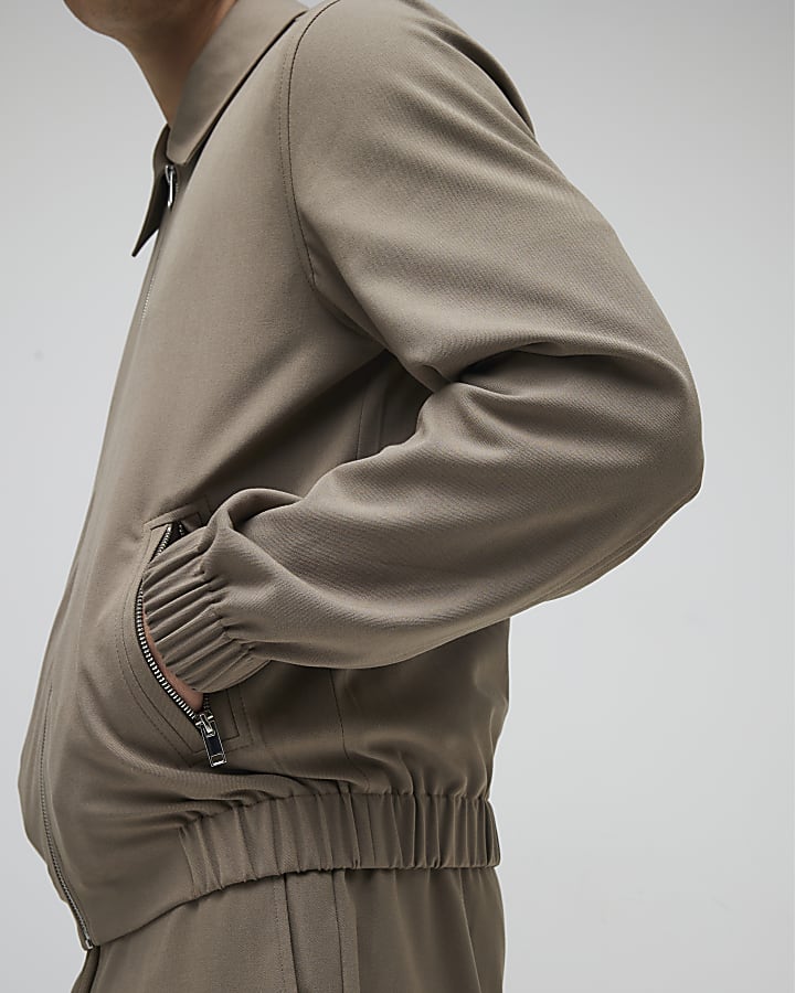 Beige Regular Fit Zipped Jacket