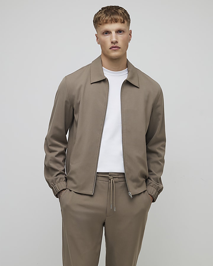 Beige Regular Fit Zipped Jacket