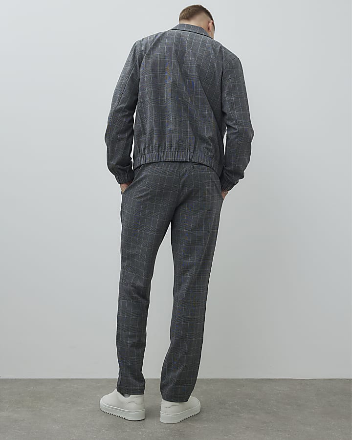 Grey Slim Fit Check Joggers