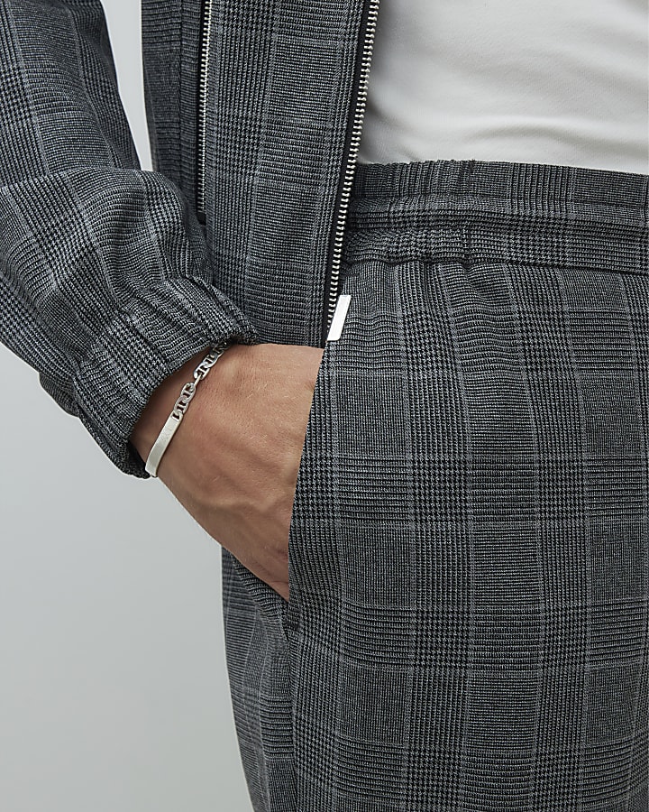 Grey Slim Fit Check Joggers