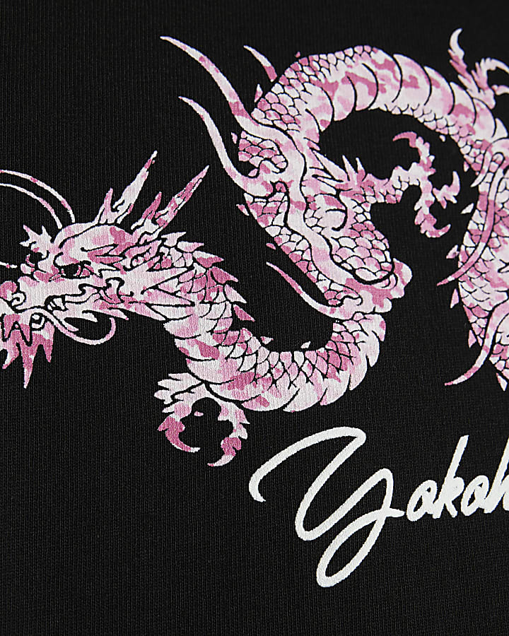 Black Regular Fit Pink Dragon T-Shirt