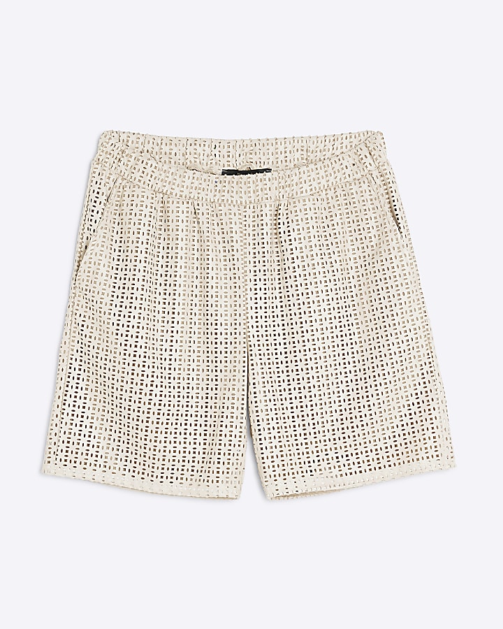 Cream Laser Cut Shorts