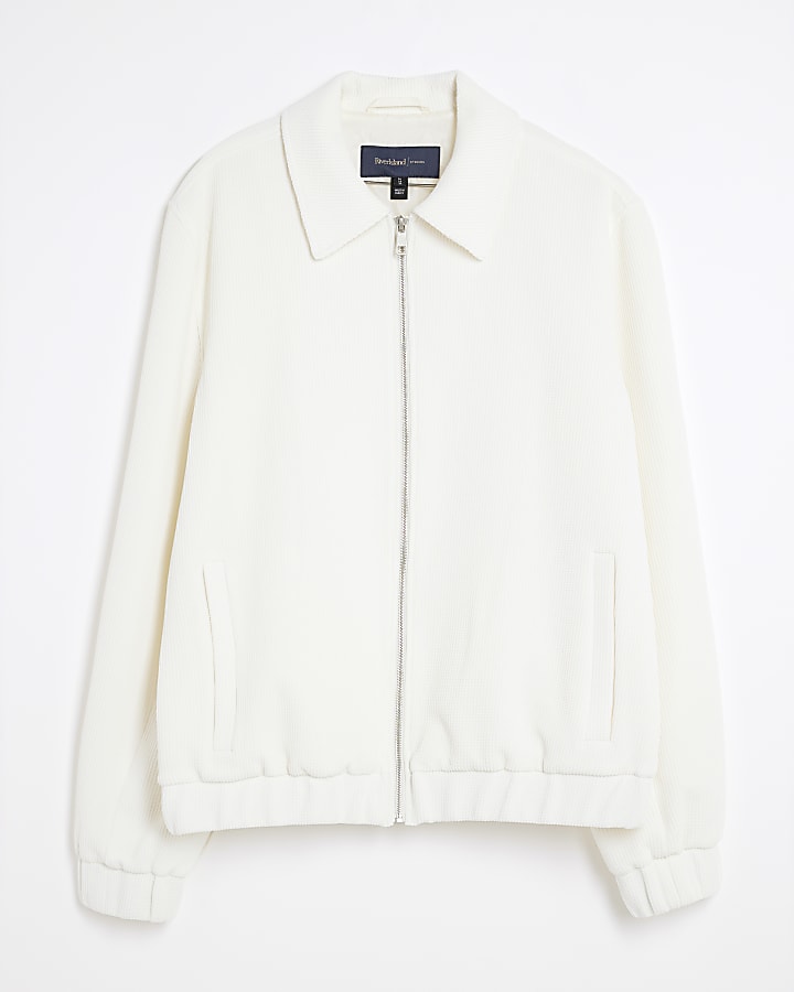 Beige Slim Fit Waffle Harrington Jacket