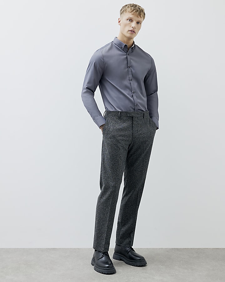 Grey Muscle Fit Long Sleeve Shirt