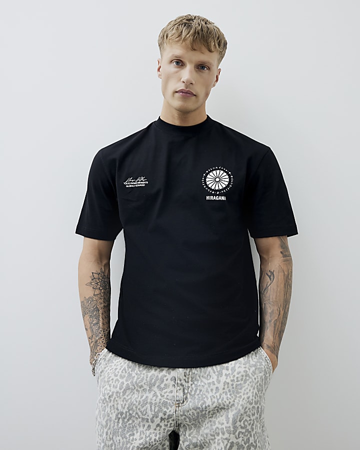 Black Regular Fit Hiragana Japanese T-Shirt