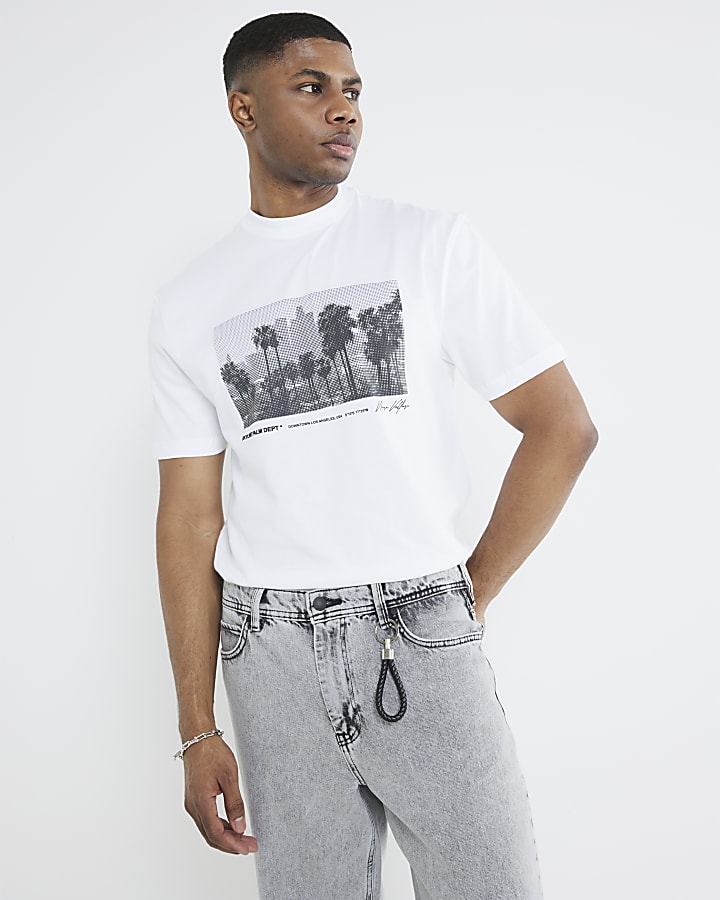 White Short Sleeve Skyline Palm T-shirt