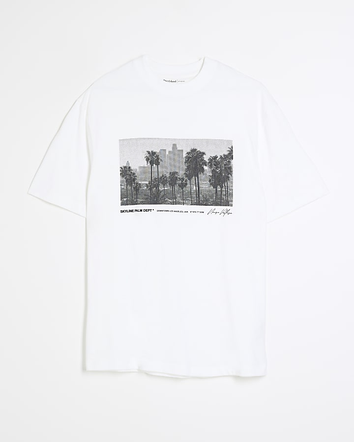 White Short Sleeve Skyline Palm T-shirt