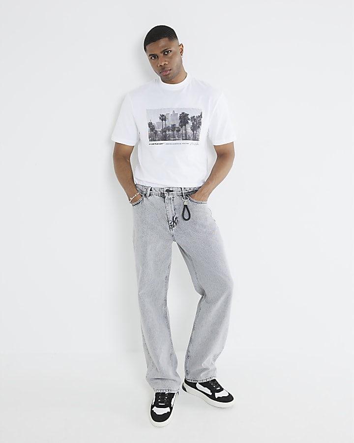 White Short Sleeve Skyline Palm T-shirt