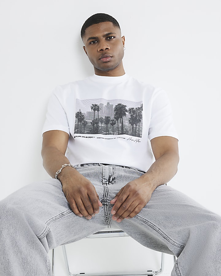 White Short Sleeve Skyline Palm T-shirt