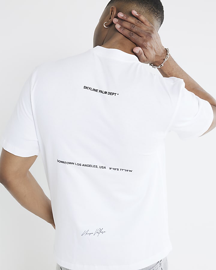 White Short Sleeve Skyline Palm T-shirt