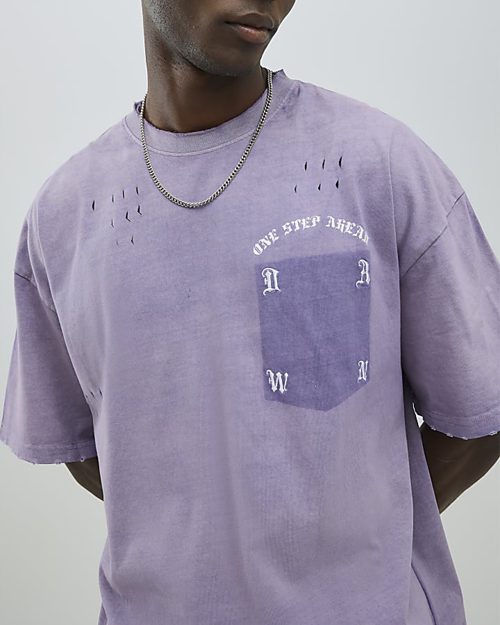 Purple Gothic Distressed Pocket T-Shirt