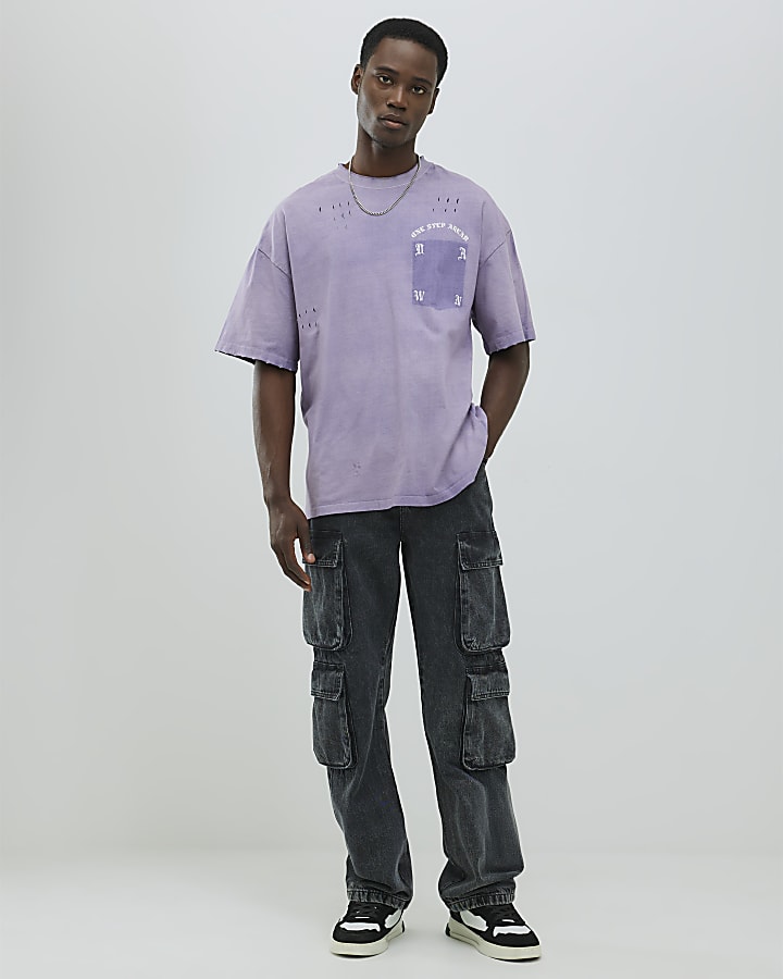 Purple Gothic Distressed Pocket T-Shirt