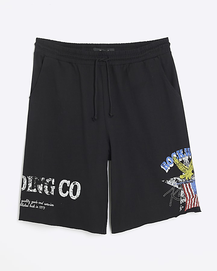 Black Regular FIt Rockwell Eagle Jorts