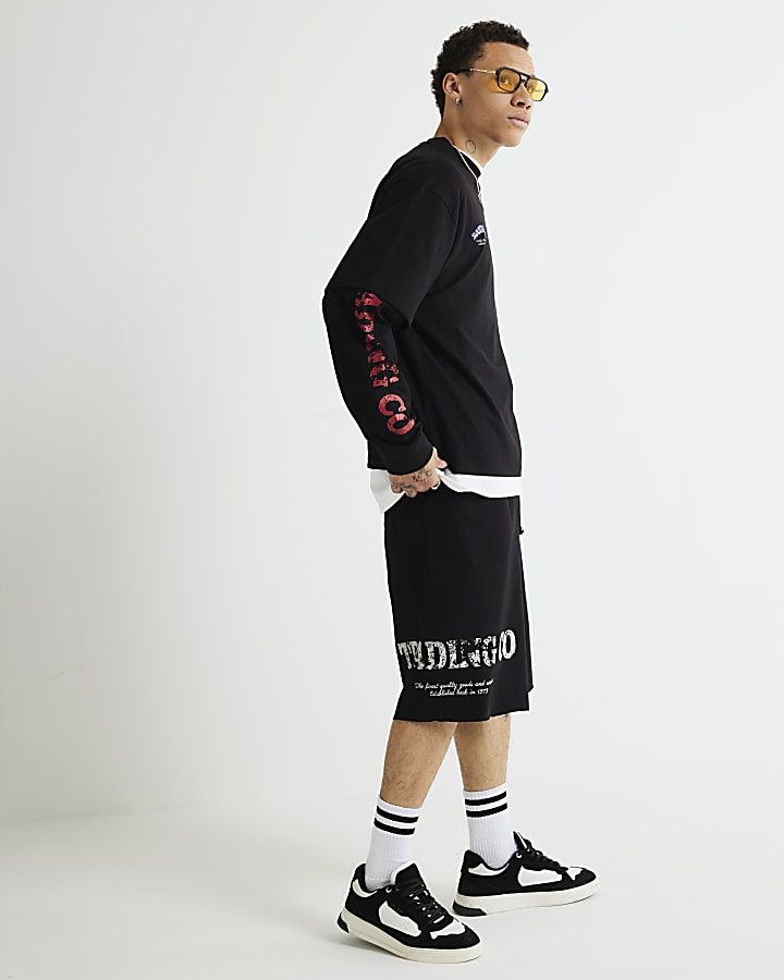 Black Regular FIt Rockwell Eagle Jorts