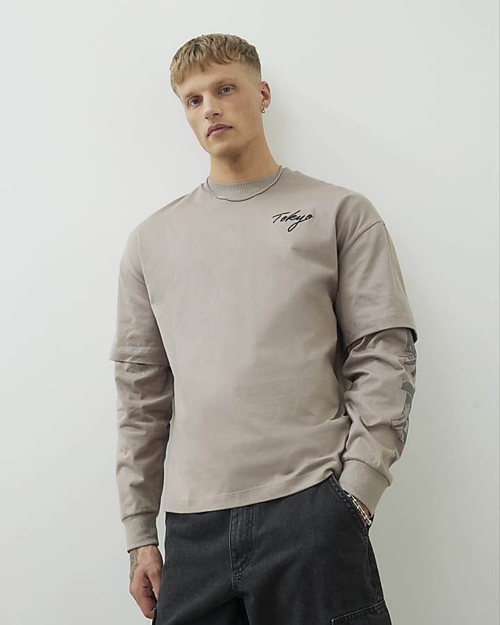 Beige Dragon Double Layered T-Shirt