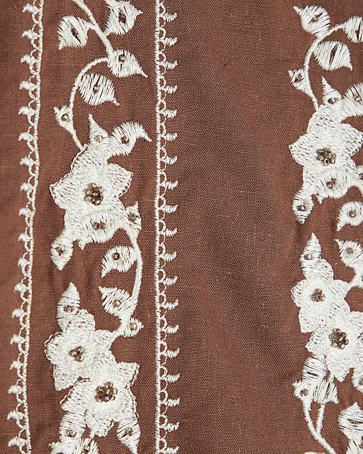 Brown Regular Fit Embroidered Shirt