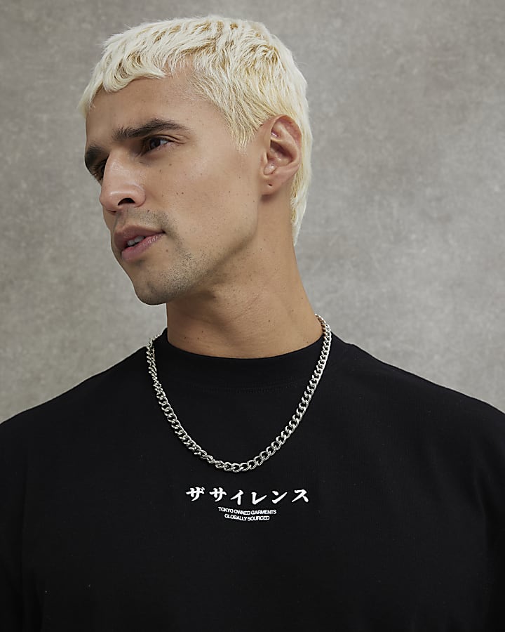 Black Regular Fit Dragon Script T-Shirt | River Island