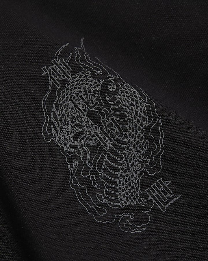 Black Oversized Fit Back Dragon T-Shirt