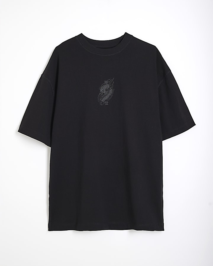 Black Oversized Fit Back Dragon T-Shirt