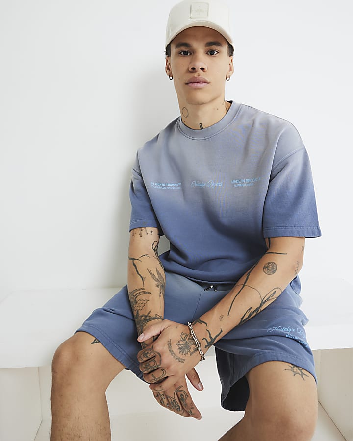 Blue Oversized Fit Ombre T-Shirt