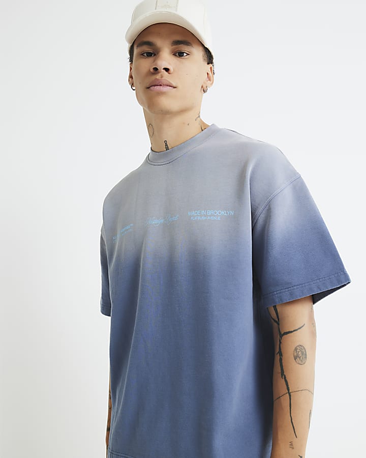 Blue Oversized Fit Ombre T-Shirt