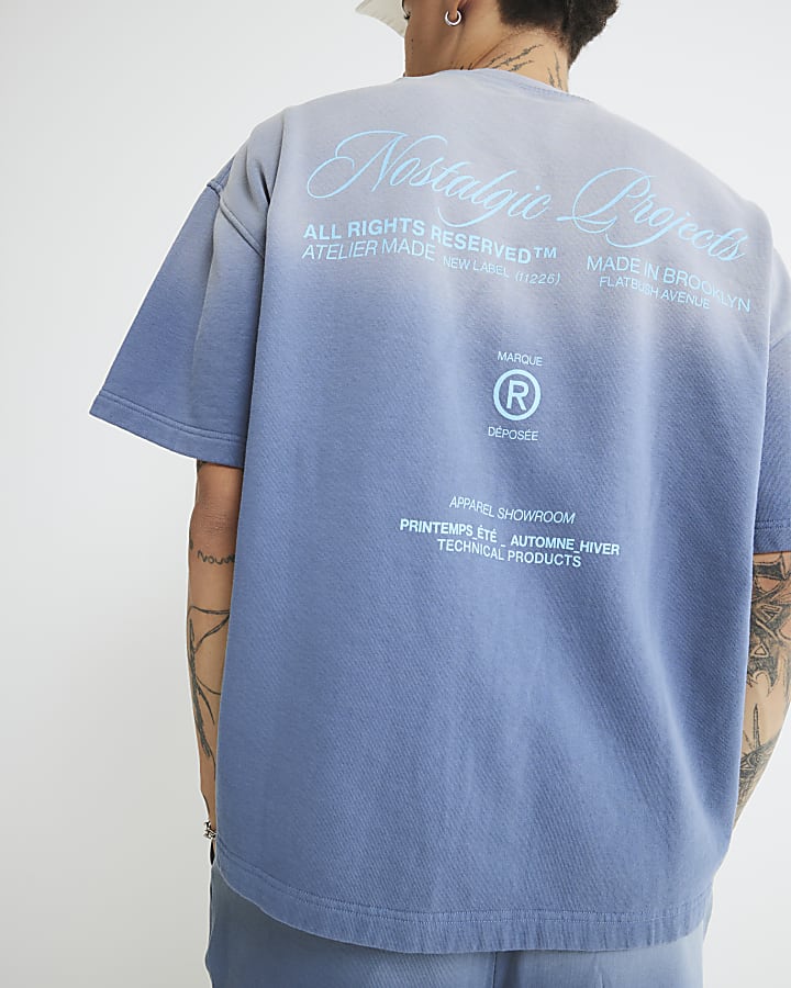 Blue Oversized Fit Ombre T-Shirt