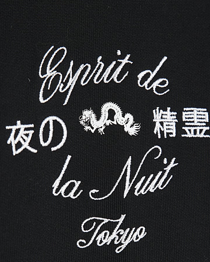Black Embroidered Floral Snake Print Hoodie
