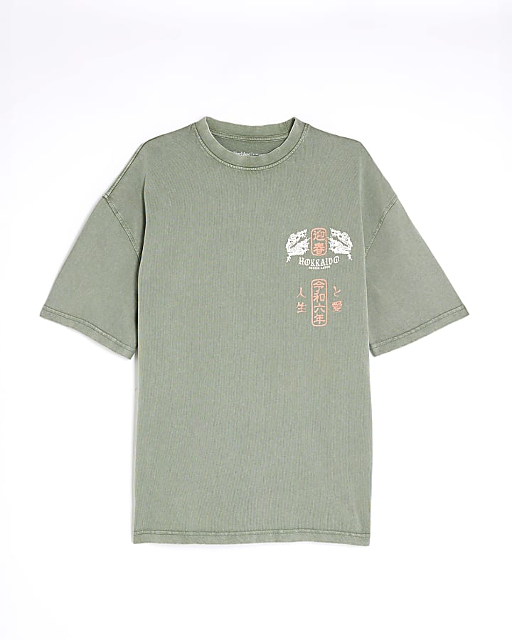 Green Washed Dragon Print T-Shirt