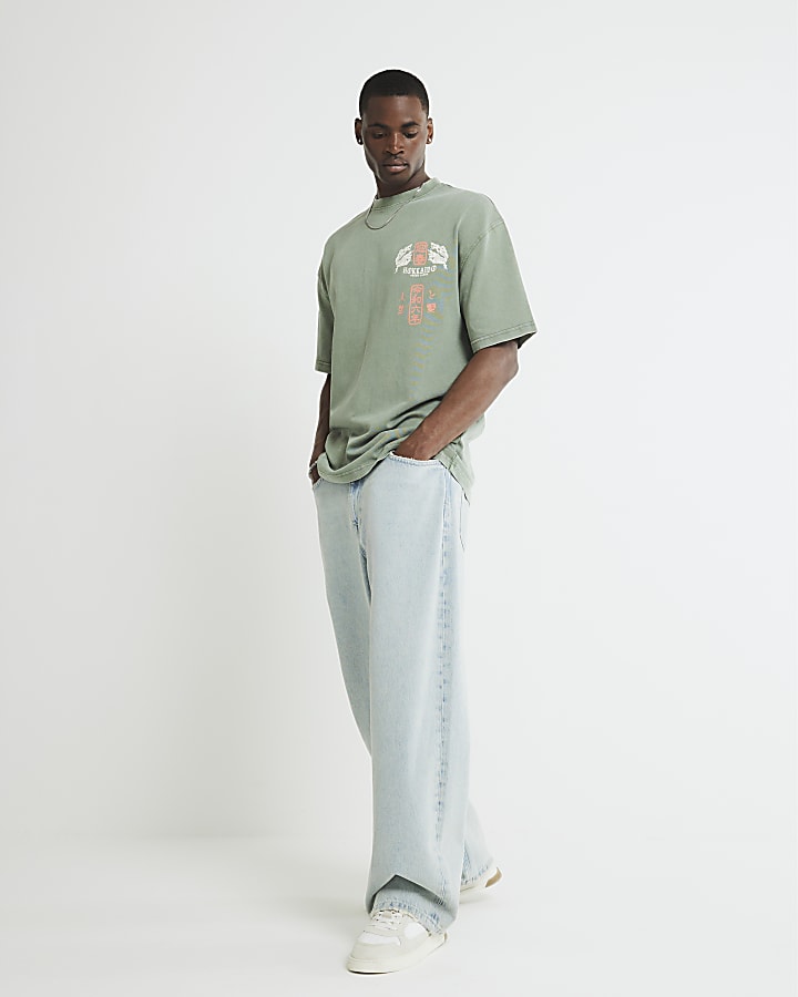 Green Washed Dragon Print T-Shirt