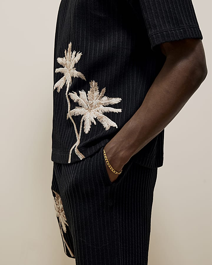 Black Oversized Plisse Palm Tee T-shirt