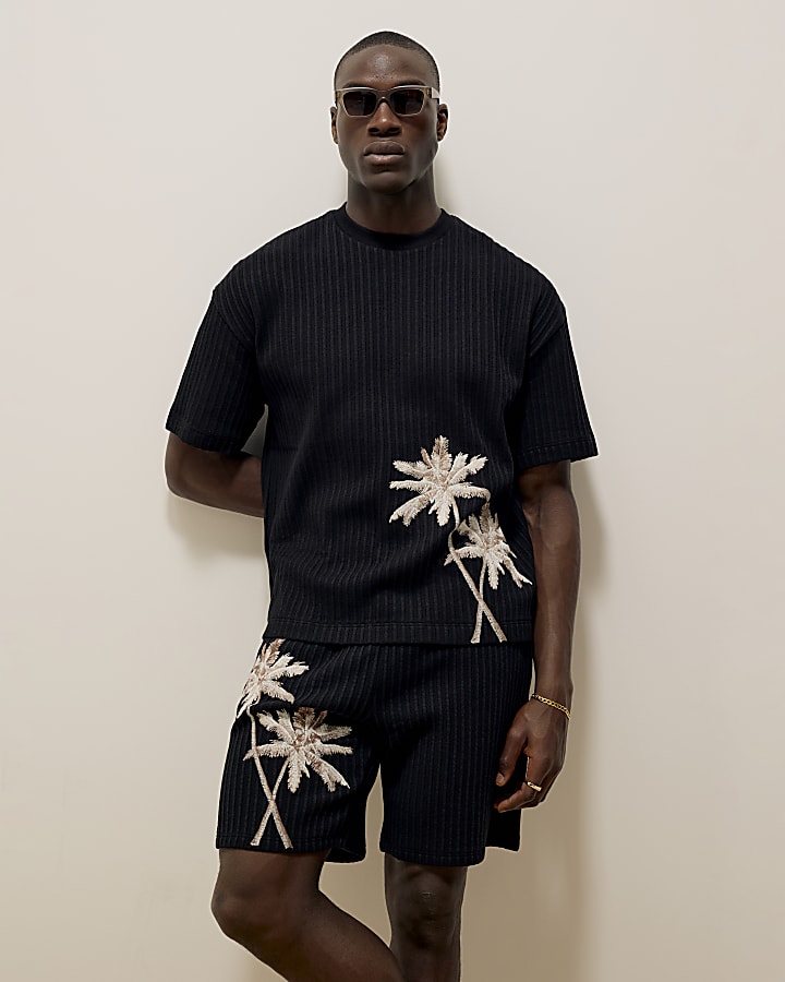 Black Oversized Plisse Palm Tee T-shirt