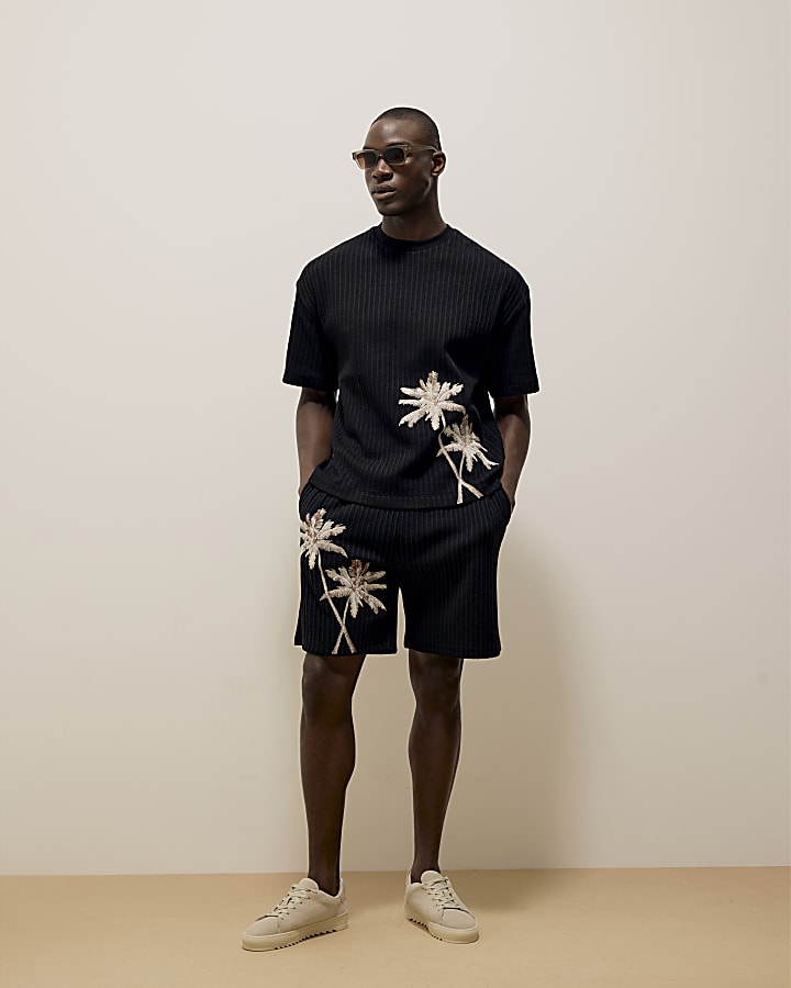 Black Oversized Plisse Palm Tee T-shirt